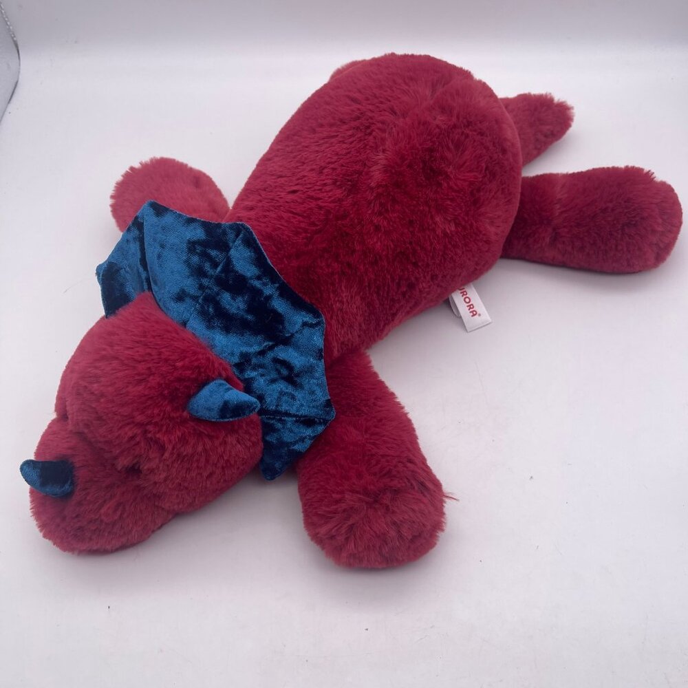 Aurora Snoozles Red Triceratops 18" Dinosaur Plush Blue Frill, Horns Soft Floppy